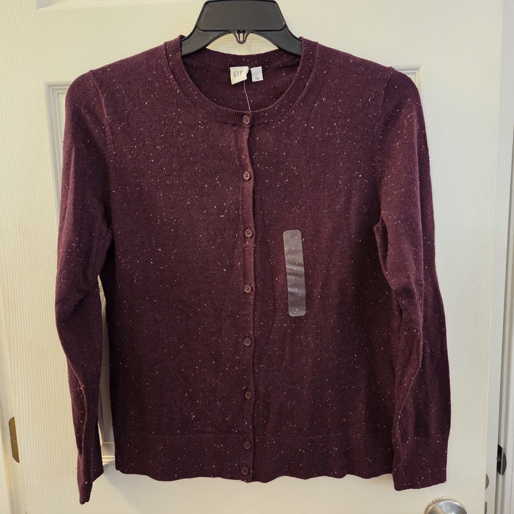 Gap‎ sz L purple specked button up cardigan NWT casual career everyday